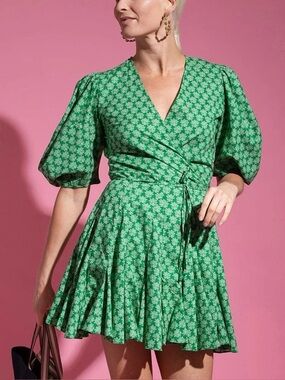 RHODE Claudine Floral Cotton Wrap Dress